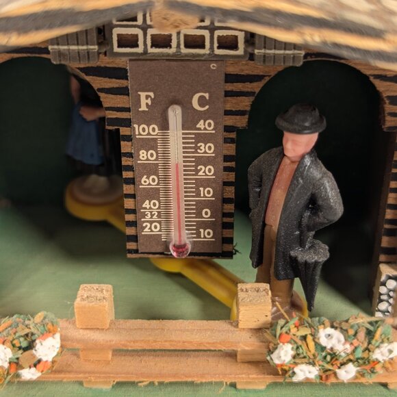 Vintage Swiss Chalet Weather House, Alpine Novelty Cottage Thermometer Barometer - Picture 2 of 9